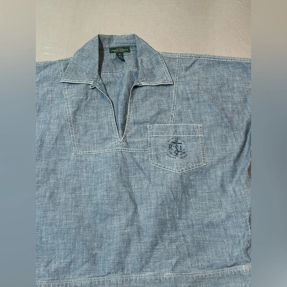 Lauren Jeans Co Ralph Lauren Chambray Denim 3/4 Sleeve Shirt Women’s Medium - Picture 2 of 7